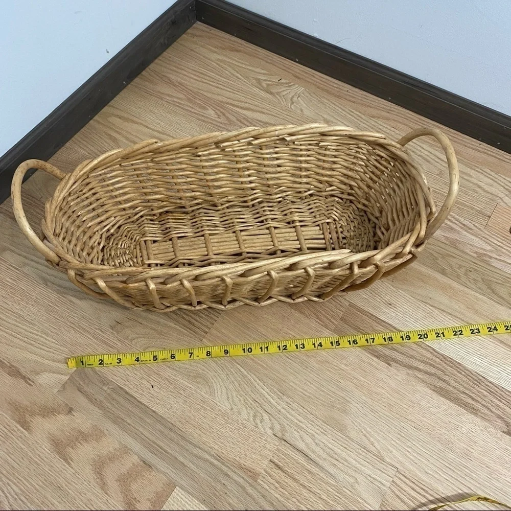 Wide Wicker Basket Home Picnic Tan Houseware Long